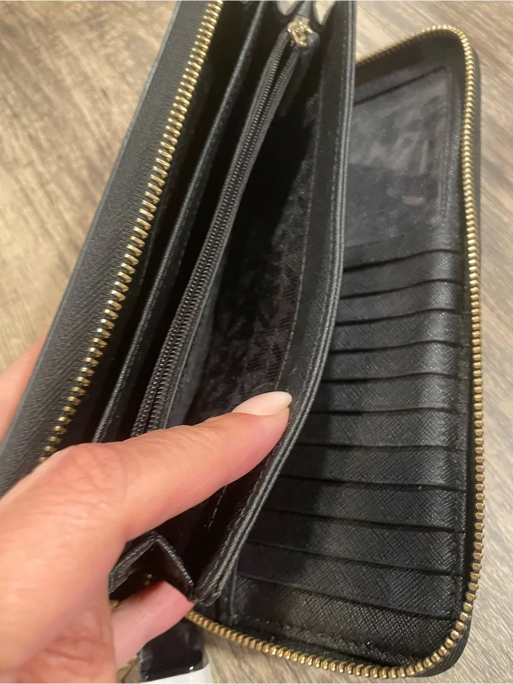 Michael Kors Black Saffiano Zip Wristlet with Gold Logo